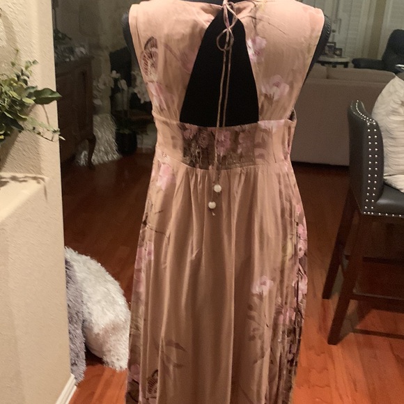Incredible Anthropologie Maxi Dress in a deep cream/taupe color w/floral panels. - Picture 2 of 4